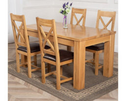 That's Furniture Dakota 152 X 87 Cm Chunky Medium Oak Dining Table And 4 Chairs Dining Set With Berkeley Brown Leather Chairs - thumbnail 1