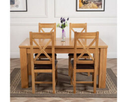 That's Furniture Dakota 152 X 87 Cm Chunky Medium Oak Dining Table And 4 Chairs Dining Set With Berkeley Brown Leather Chairs - thumbnail 2