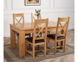 That's Furniture Dakota 152 X 87 Cm Chunky Medium Oak Dining Table And 4 Chairs Dining Set With Berkeley Brown Leather Chairs - thumbnail 3