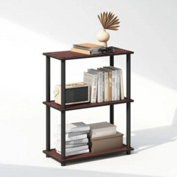 Compact Dark Cherry Bookcase  Versatile 3-Tier Shelving Unit For Home Office - thumbnail 4