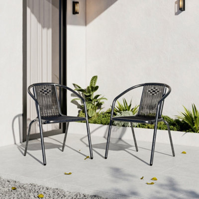 Breeins Set Of 2 Outdoor Black Plastic Rope Garden Stacking Chairs Garden Patio Furniture Chairs Outdoor Bistro Dining Chairs - image 1