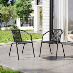 Breeins Set Of 2 Outdoor Black Plastic Rope Garden Stacking Chairs Garden Patio Furniture Chairs Outdoor Bistro Dining Chairs - thumbnail 2