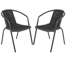 Breeins Set Of 2 Outdoor Black Plastic Rope Garden Stacking Chairs Garden Patio Furniture Chairs Outdoor Bistro Dining Chairs - thumbnail 3