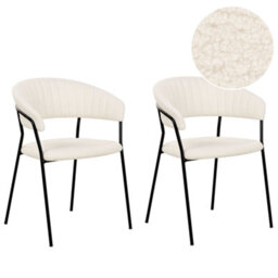 Beliani Set Of 2 Dining Chairs Mariposa Boucle Off-White - thumbnail 1