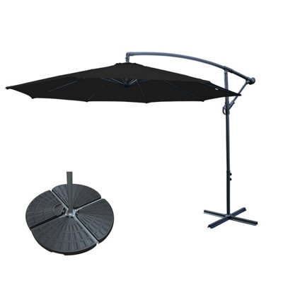 Sundaze 3M Black Garden Cantilever Banana Parasol Umbrella Crank Hanging Patio With Base Weights - image 1