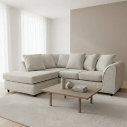 Abakus Direct Jumbo Chenille Corner Sofa In Stone Grey Left Facing With Plush Chaise Extension - thumbnail 2