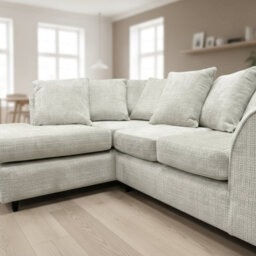 Abakus Direct Jumbo Chenille Corner Sofa In Stone Grey Left Facing With Plush Chaise Extension - thumbnail 6