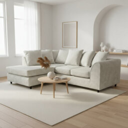 Abakus Direct Jumbo Chenille Corner Sofa In Stone Grey Left Facing With Plush Chaise Extension - thumbnail 5