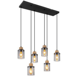 Luminosa Lighting Luminosa Reid Cluster Pendant Ceiling Light Matt Black Smoke Glass Shade 6X E27
