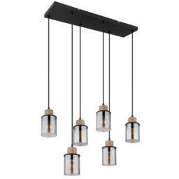 Luminosa Lighting Luminosa Reid Cluster Pendant Ceiling Light Matt Black Smoke Glass Shade 6X E27 - thumbnail 2