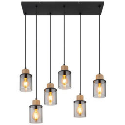 Luminosa Lighting Luminosa Reid Cluster Pendant Ceiling Light Matt Black Smoke Glass Shade 6X E27 - thumbnail 3