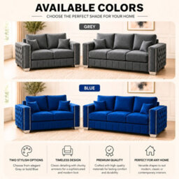 Stratus Interiors Layla Luxury Upholstered Sofa With Metal Stud Detailing, Deep Tufted Panels, Plush Cushions For Living Room- Grey - 2&3 Seater Set - thumbnail 5