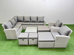 Fimous Outdoor Rattan Garden Furniture Set 12 Seater Corner Sofa Sets With Square Coffee Table Chair 4 Footstools Light Grey Mixed - thumbnail 1