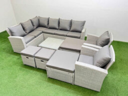 Fimous Outdoor Rattan Garden Furniture Set 12 Seater Corner Sofa Sets With Square Coffee Table Chair 4 Footstools Light Grey Mixed - thumbnail 2