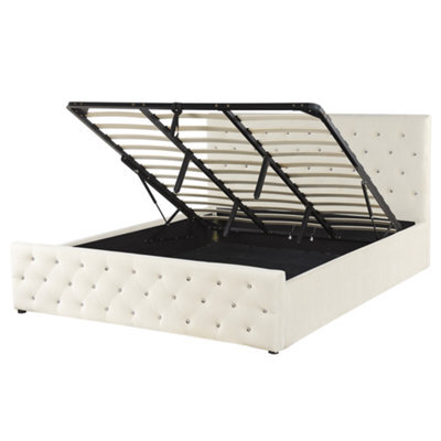 Beliani Ottoman Bed Velvet Amiens 180 X 200 Cm (Eu Super King) Light Beige - image 1