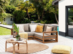 Beliani Garden Corner Sofa 2 Seater Timor Modular Certified Acacia Wood Light Brown - thumbnail 2