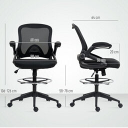 Vinsetto Office Stool, 360 Degree Swivel Height Adjustable Chair, Black - thumbnail 3