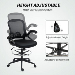 Vinsetto Office Stool, 360 Degree Swivel Height Adjustable Chair, Black - thumbnail 4
