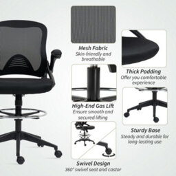 Vinsetto Office Stool, 360 Degree Swivel Height Adjustable Chair, Black - thumbnail 7