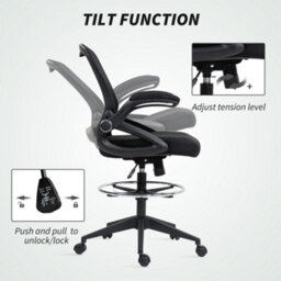 Vinsetto Office Stool, 360 Degree Swivel Height Adjustable Chair, Black - thumbnail 6
