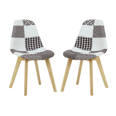 Life Interiors Set Of 2 Black/white Patchwork Fabric Chairs With Wooden Legs, Modern Accent Chair For Living Room & Office - image 1