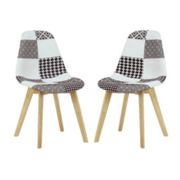 Life Interiors Set Of 2 Black/white Patchwork Fabric Chairs With Wooden Legs, Modern Accent Chair For Living Room & Office