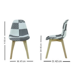 Life Interiors Set Of 2 Black/white Patchwork Fabric Chairs With Wooden Legs, Modern Accent Chair For Living Room & Office - thumbnail 6