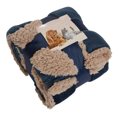 Ohs Sherpa Pet Animal Blanket Puppy Dog Cat Kitten Kennel Mat Warm Throw - Navy Blue - image 1