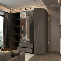 M N Furniture Ltd Modern High Gloss 2, 3 Or 4 Door Wardrobe With Mirror, Shelves, Hanging Rail And Drawers - (Grey,160Cm) - thumbnail 2