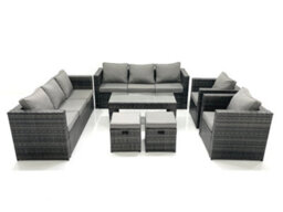 Fimous Rattan Garden Furniture Sofa Set With Coffee Table Armchair 2 Small Footstools Dark Grey Mixed - thumbnail 2