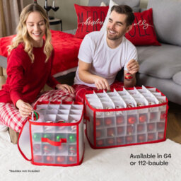 Christmas Village Red Bauble And Decoration Storage Cube With Padded Dividers Zipped Lid Handles And Capacity For 64 Ornaments - thumbnail 6