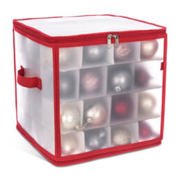 Christmas Village Red Bauble And Decoration Storage Cube With Padded Dividers Zipped Lid Handles And Capacity For 64 Ornaments
