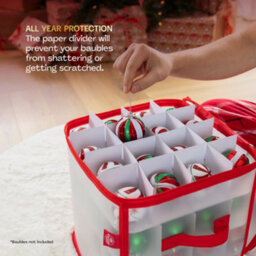 Christmas Village Red Bauble And Decoration Storage Cube With Padded Dividers Zipped Lid Handles And Capacity For 64 Ornaments - thumbnail 4