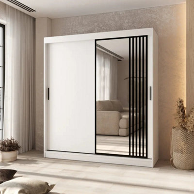 Arten Almeria 180Cm White Sliding Door Wardrobe With Mirror And 8 Shelves - image 1