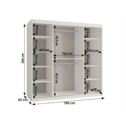 Arten Almeria 180Cm White Sliding Door Wardrobe With Mirror And 8 Shelves - thumbnail 3