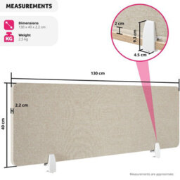 Tectake Desk Partition Noisy - Sound-Absorbing 130 X 40 Cm - Beige - thumbnail 6
