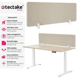 Tectake Desk Partition Noisy - Sound-Absorbing 130 X 40 Cm - Beige - thumbnail 2