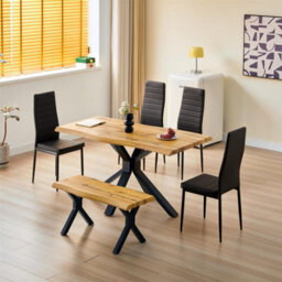Kosy Koala Dining Table Set With 4 Black Faux Leather Chairs And Bench Kitchen Dining Room Furniture