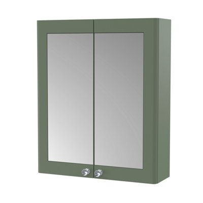 Balterley Swynnerton Traditional Bathroom Wall Hung 2-Door Mirror Cabinet, Satin Green, 600mm - image 1