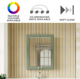 Balterley Swynnerton Traditional Bathroom Wall Hung 2-Door Mirror Cabinet, Satin Green, 600mm - thumbnail 3