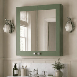 Balterley Swynnerton Traditional Bathroom Wall Hung 2-Door Mirror Cabinet, Satin Green, 600mm - thumbnail 4