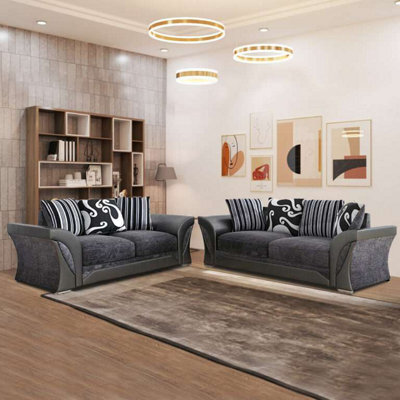 Sliding Wardrobes 4 u LTD Sliding Wardrobes 4U Ravish Fabric Corner & 3+2 Sofa In 2 Colors (3+2 - Black/grey) - image 1