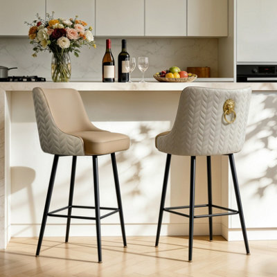 Fativo L50X W48X H100Cm Set Of 2 Swivel Bar Stools, Microfiber Leather Upholstered With High Back & Footrest, Light Khaki - image 1