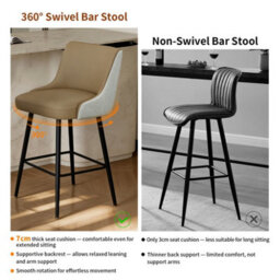 Fativo L50X W48X H100Cm Set Of 2 Swivel Bar Stools, Microfiber Leather Upholstered With High Back & Footrest, Light Khaki - thumbnail 6