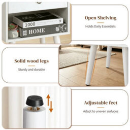 Bedside Table Narrow Cabinet Bedroom Nightstand W/ Drawers & Shelf & High Legs - thumbnail 3