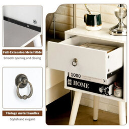 Bedside Table Narrow Cabinet Bedroom Nightstand W/ Drawers & Shelf & High Legs - thumbnail 4