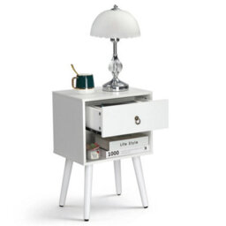 Bedside Table Narrow Cabinet Bedroom Nightstand W/ Drawers & Shelf & High Legs - thumbnail 1