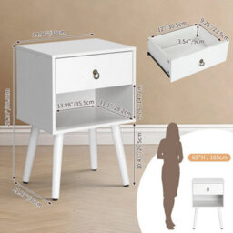 Bedside Table Narrow Cabinet Bedroom Nightstand W/ Drawers & Shelf & High Legs - thumbnail 2