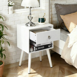 Bedside Table Narrow Cabinet Bedroom Nightstand W/ Drawers & Shelf & High Legs - thumbnail 5