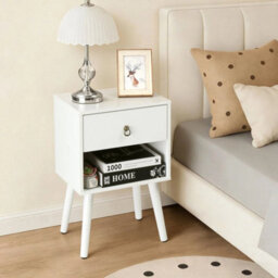 Bedside Table Narrow Cabinet Bedroom Nightstand W/ Drawers & Shelf & High Legs - thumbnail 6